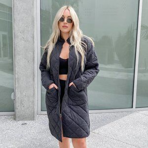 NWT Z Supply Catharina Long Charcoal Quilted Jacket